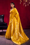 Nargis Mustard Yellow Satin Linen Handloom Weaving Silk Ready to Wear One Minute Saree