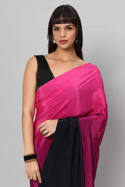 Alia Pink & Dark Grey Ombre Crepe Ready2Ship One Minute Saree