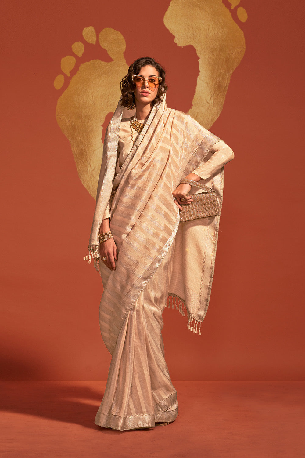 Jada Beige Viscose  Woven Ready to Wear One Minute Saree