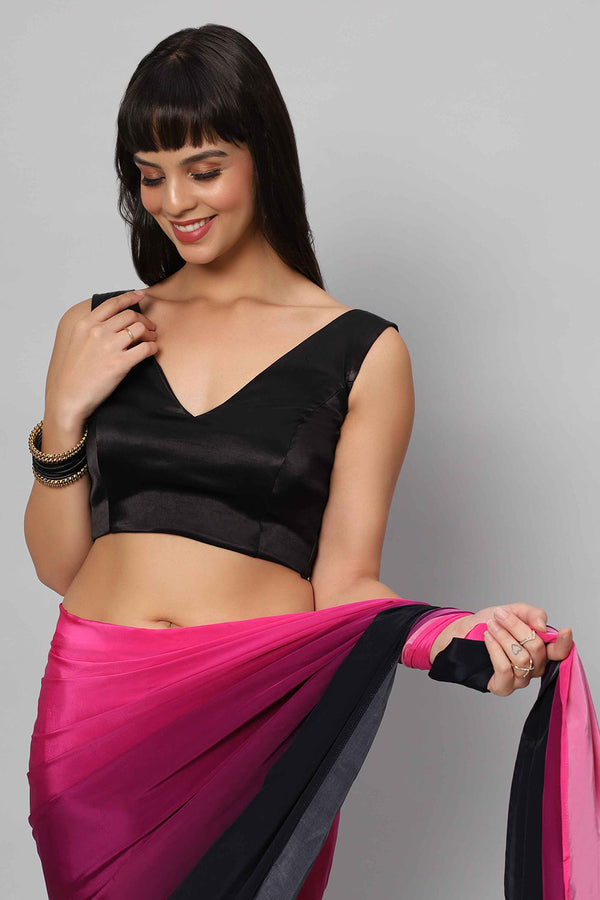 Alia Pink & Dark Grey Ombre Crepe One Minute Saree