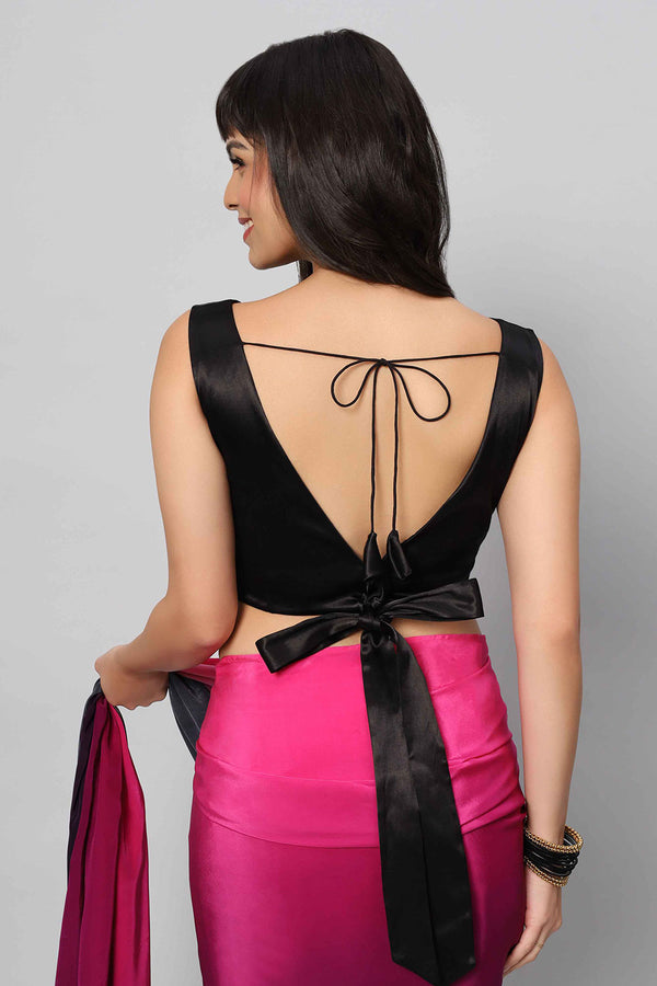 Alia Pink & Dark Grey Ombre Crepe One Minute Saree