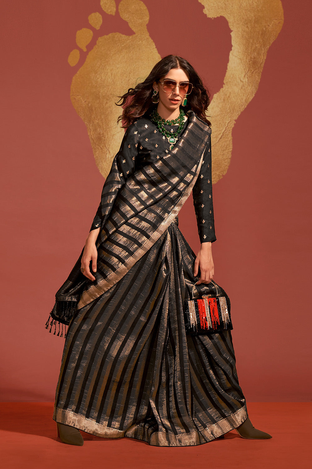 Jada Black Viscose Woven Ready to Wear One Minute Saree