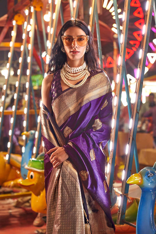 Cassie Deep Purple Handloom Weaving Silk Ready to Wear Saree