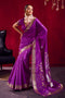 Nargis Purple Satin Linen Handloom Weaving Silk Ready to Wear One Minute Saree
