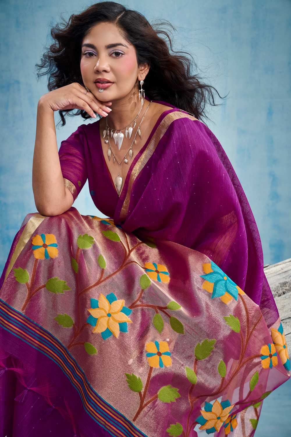 Sandhya  Purple Munga Silk Handloom Weaving Zari Work  Ready to Wear Saree