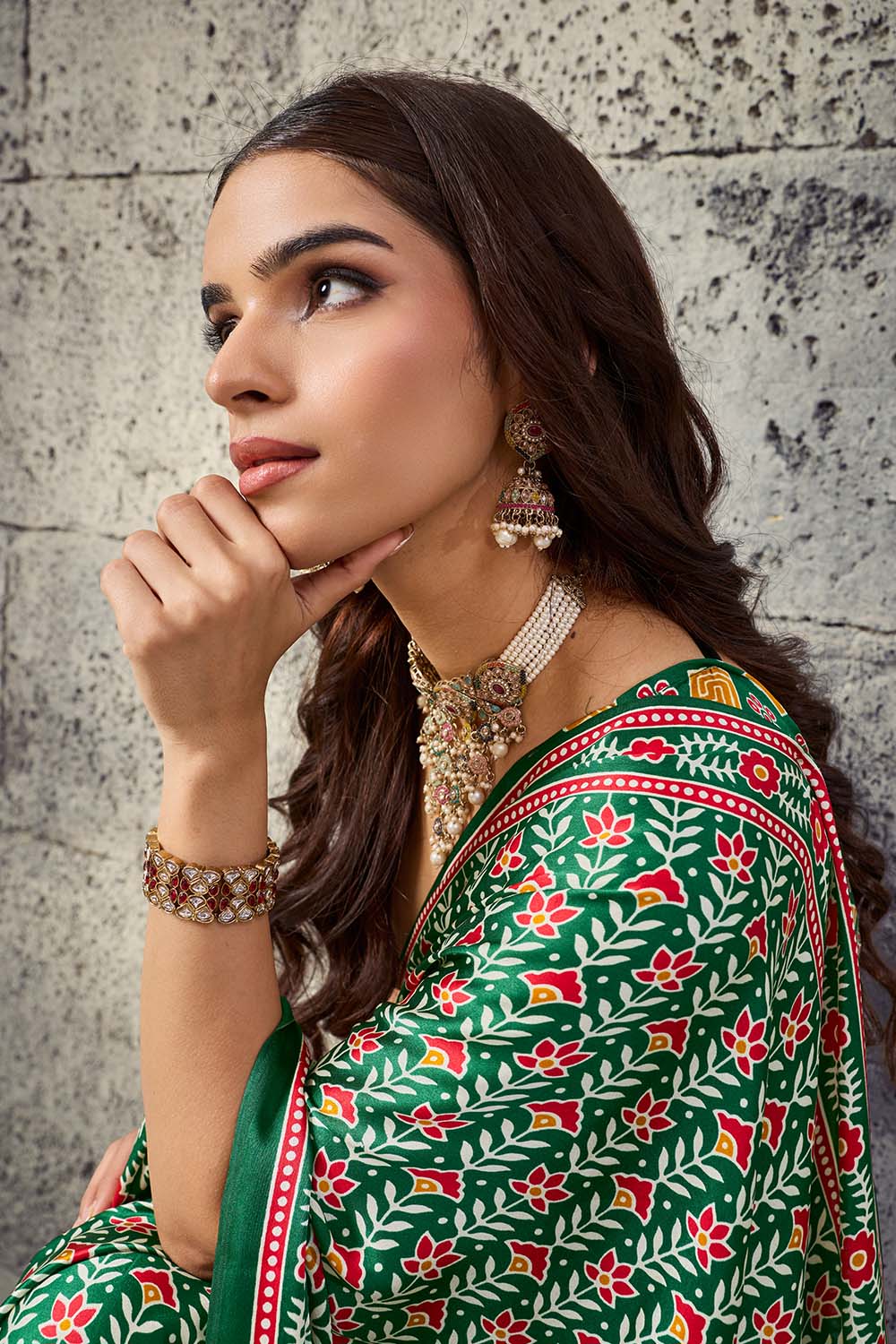 Penny Green Modal Satin Ajrakh Print Ready to Wear Saree