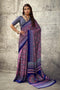 Lina Wine and Blue Ajrakh Print Modal Satin Ready to wear Saree