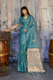 Iskra Turquoise Blue Pure Satin Handloom Weaving Ready to Wear Saree