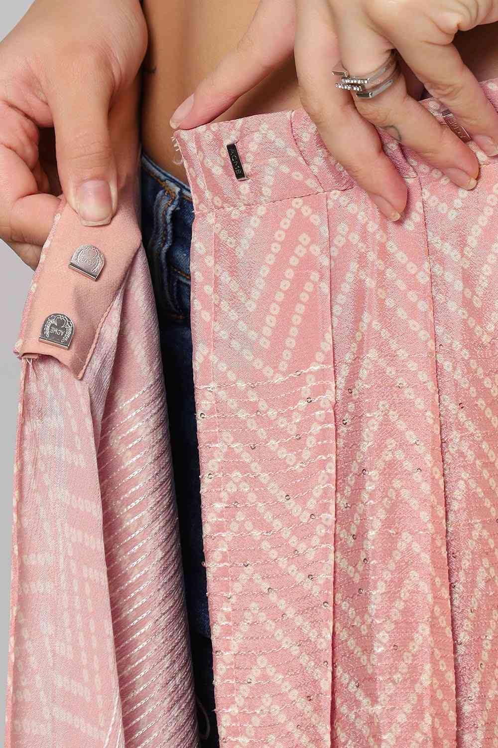 Mehr Peach Crepe Silk Sequins Ready to Wear One Minute Saree