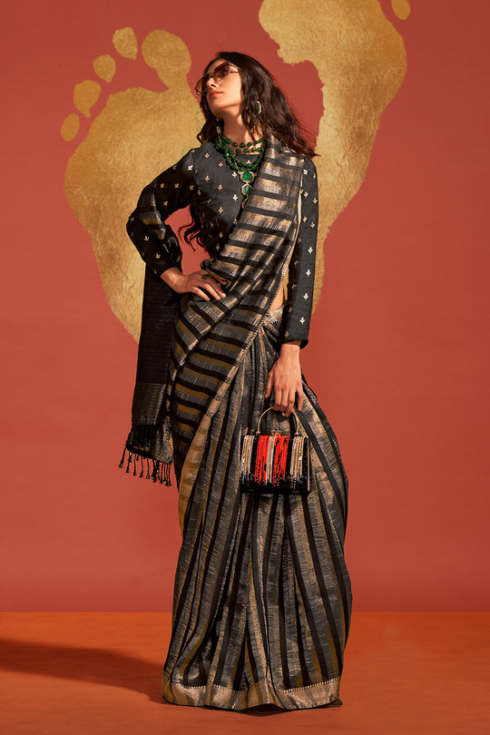 Jada Black Viscose Woven Ready to Wear One Minute Saree