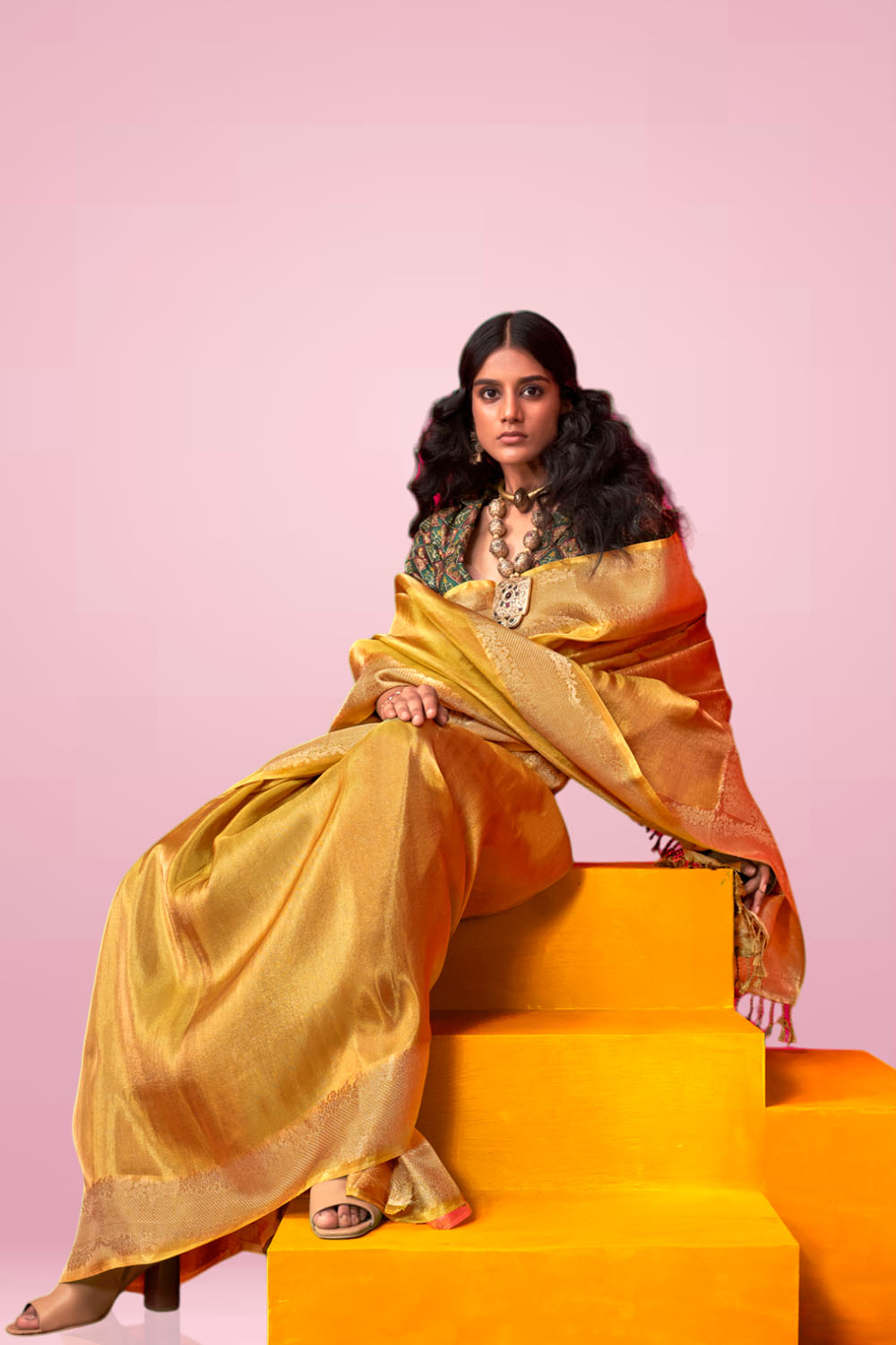 Laila Yellow Zari Tissue One Minute Saree