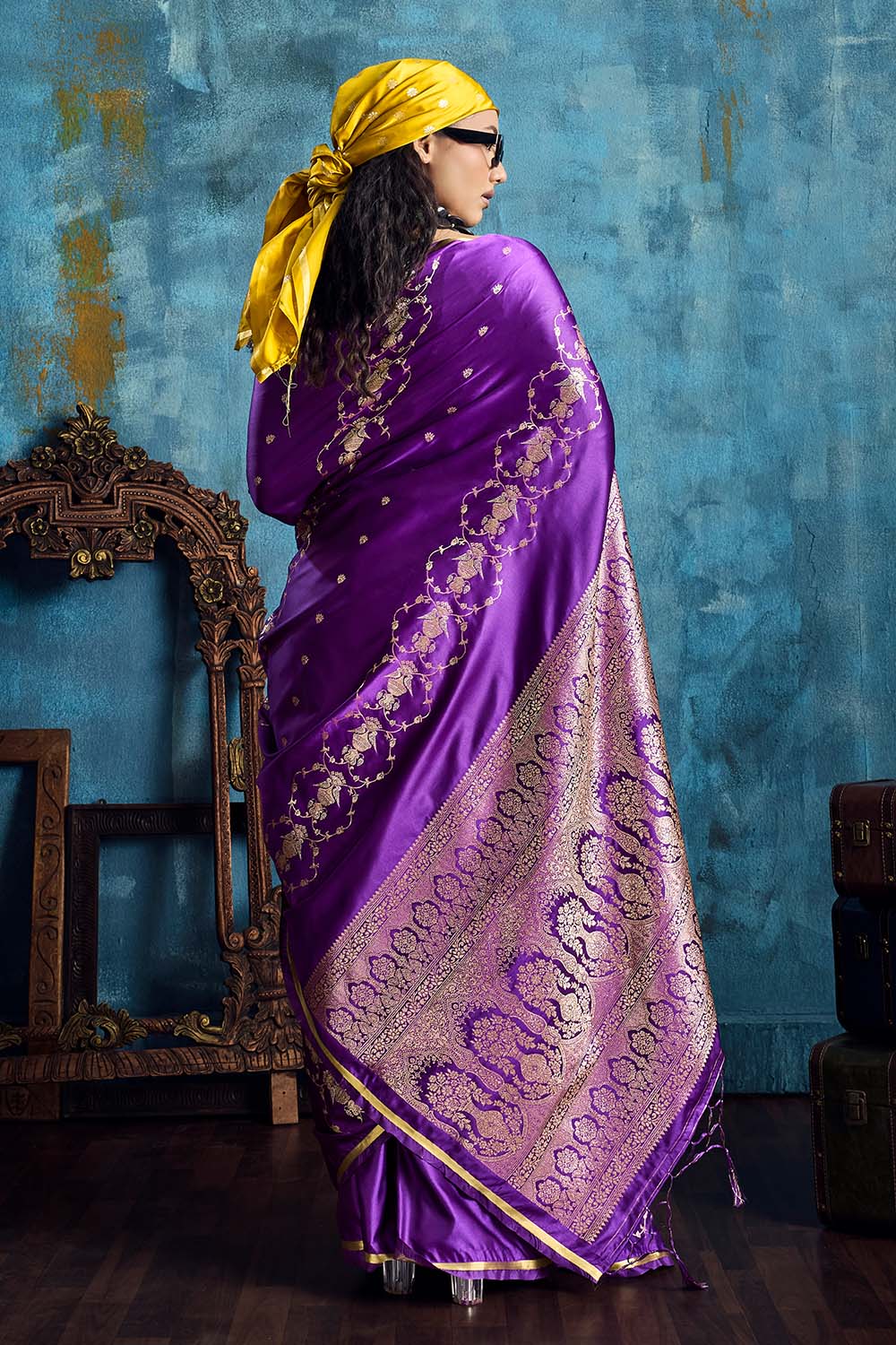 Ghazal Purple Pure Satin Handloom Weaving Ready to Wear Saree
