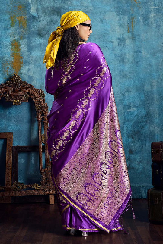 Ghazal Purple Pure Satin Handloom Weaving Ready to Wear Saree