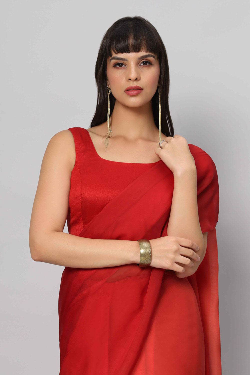 Rina Red Organza Solid Ready to Wear One Minute Saree