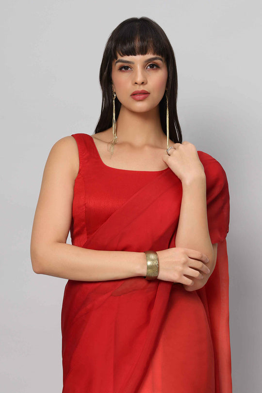 Rina Red Organza Solid Ready to Wear One Minute Saree