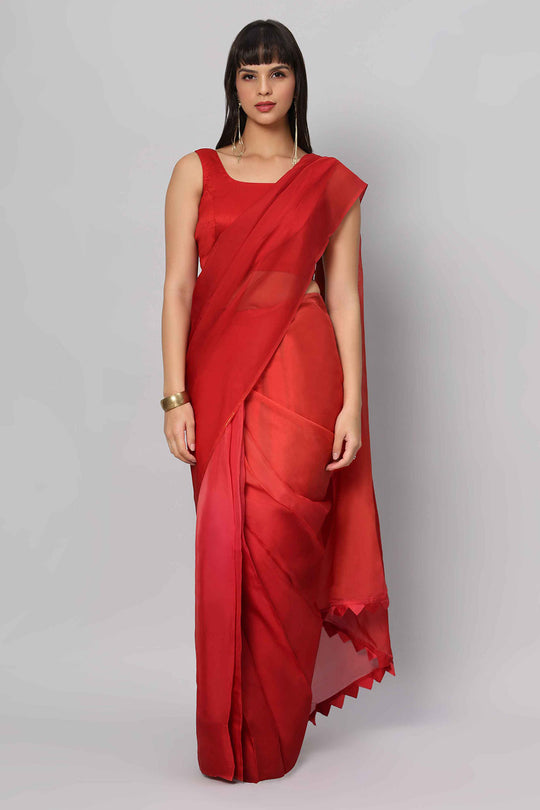 Rina Red Organza Solid Ready to Wear One Minute Saree