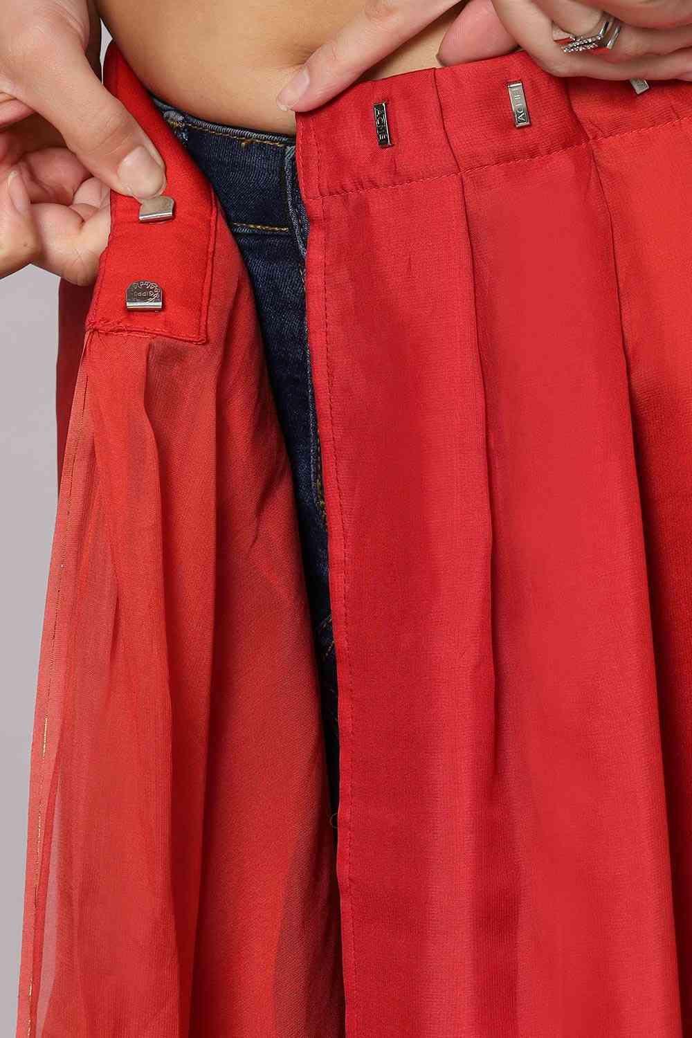 Rina Red Organza Solid Ready to Wear One Minute Saree