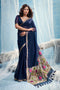 Sandhya Navy Blue Munga Silk Handloom Weaving Zari Work  Ready to Wear Saree