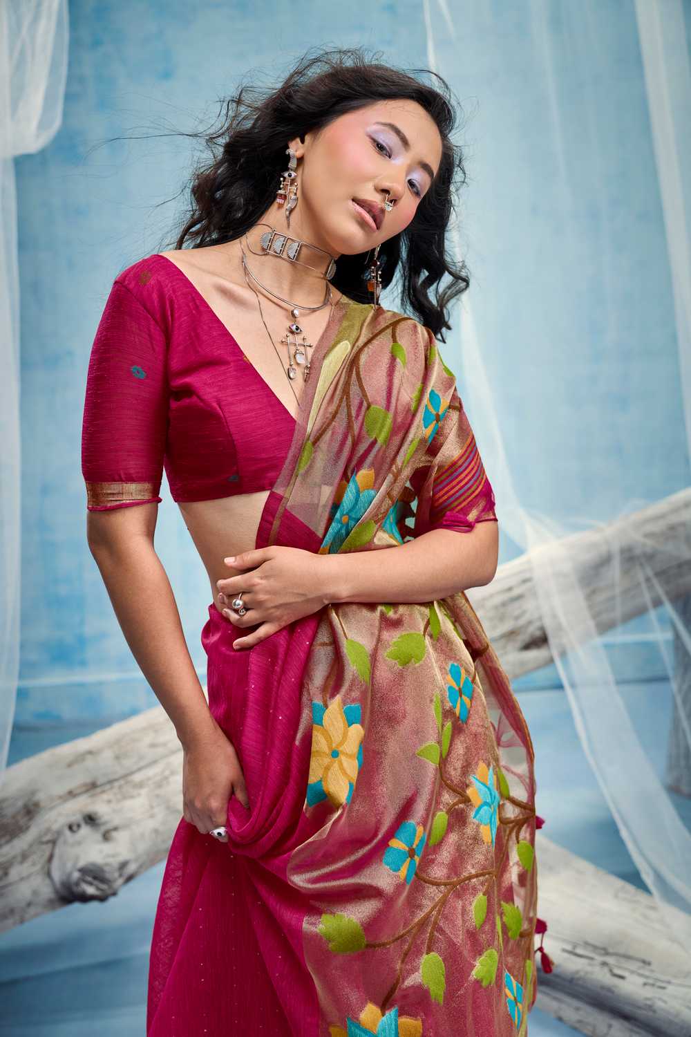 Sandhya Pink Munga Silk Handloom Weaving Zari Work  Ready to Wear Saree