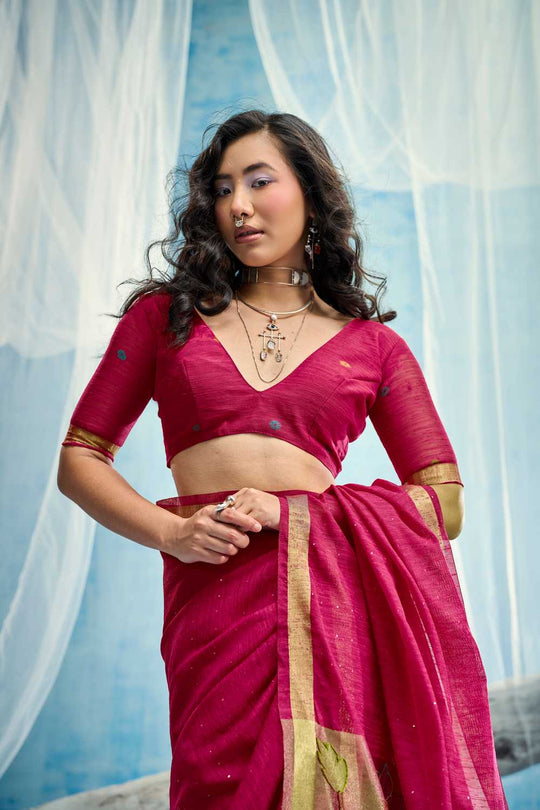 Sandhya Pink Munga Silk Handloom Weaving Zari Work  Ready to Wear Saree