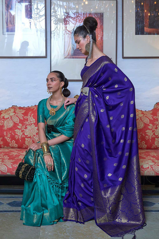 Afra Navy Blue Moss Weave Art Silk One Minute Saree