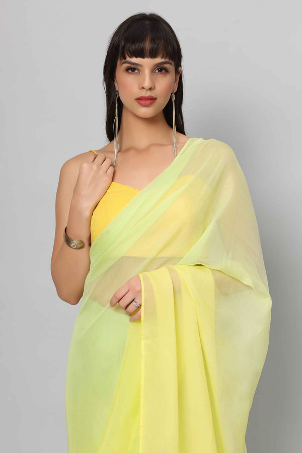 Liza Multi-Shaded Yellow Soft Organza One Minute Saree