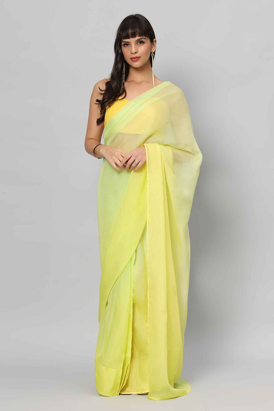 Liza Multi-Shaded Yellow Soft Organza One Minute Saree
