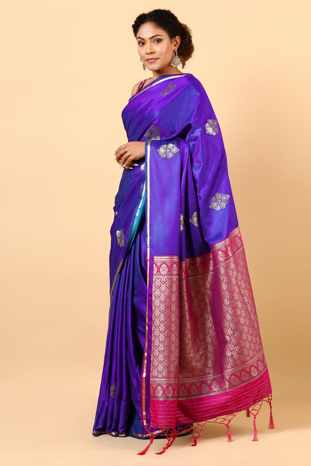 Laila Luxe Royal Blue Satin Designer Ready to Wear One Minute Saree