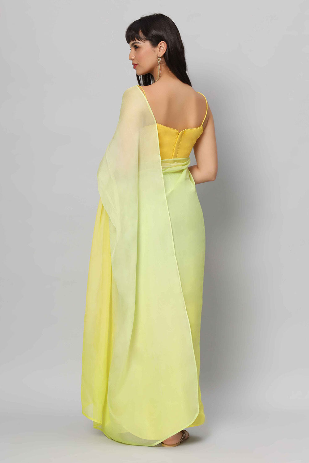 Liza Multi-Shaded Yellow Soft Organza One Minute Saree