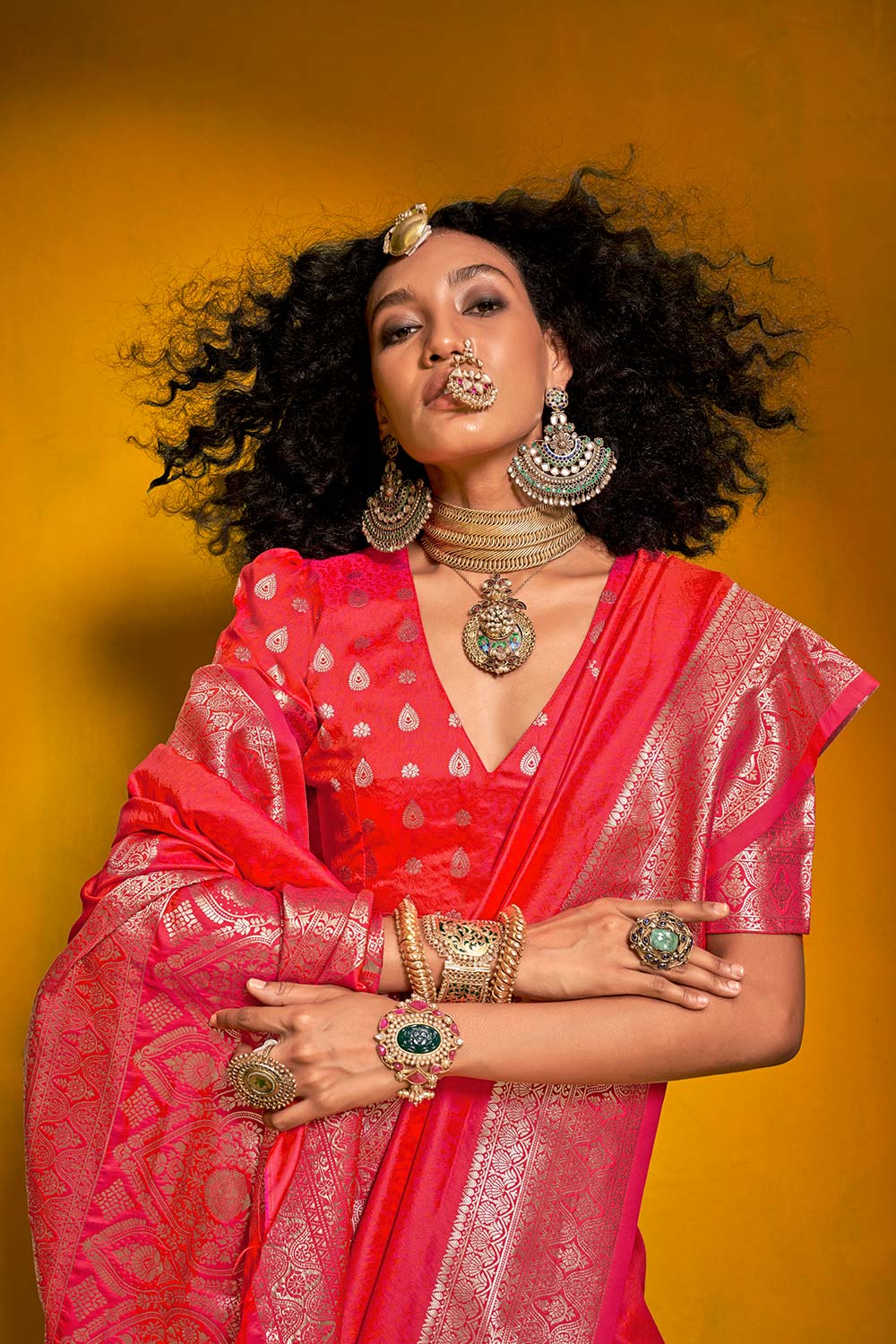 Giana Red Two Tone Handloom Weaving Silk One Minute Saree