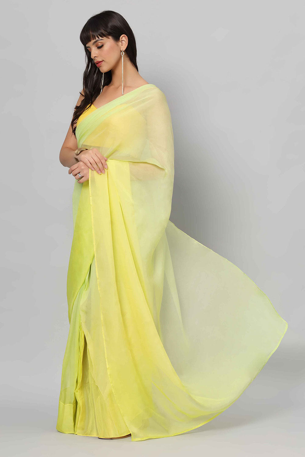 Liza Multi-Shaded Yellow Soft Organza One Minute Saree