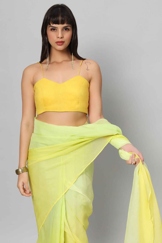 Liza Multi-Shaded Yellow Soft Organza One Minute Saree