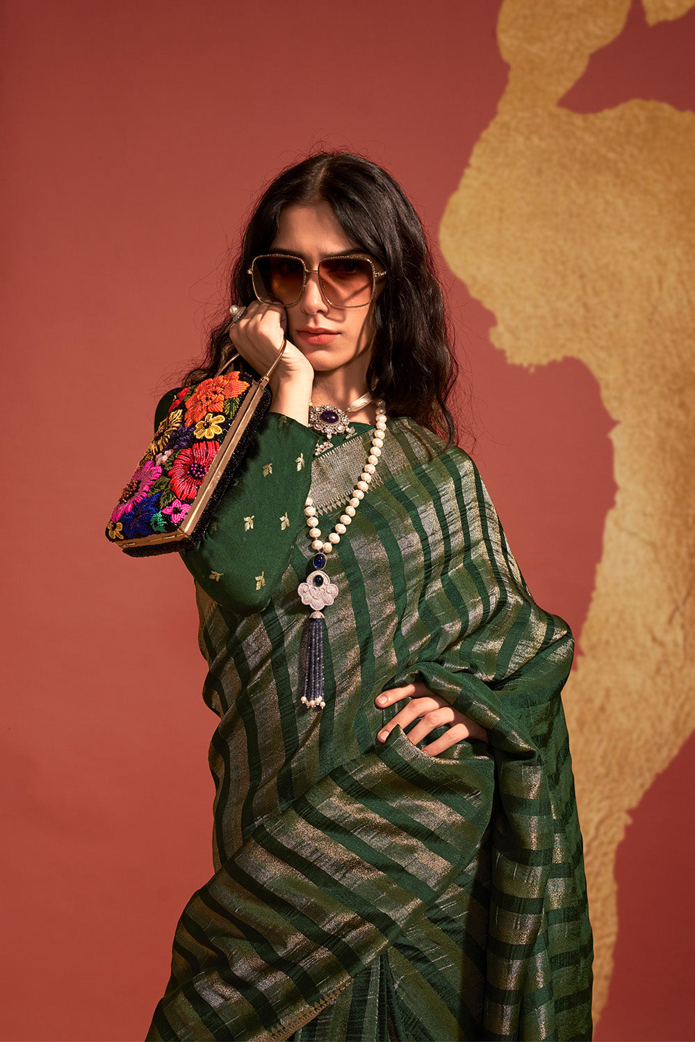 Jada Green Viscose  Woven Ready to Wear One Minute Saree