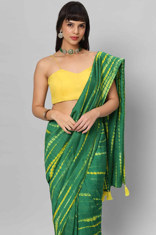 Gia Green Georgette Silk Tie & Dye Ready to Wear One Minute Saree