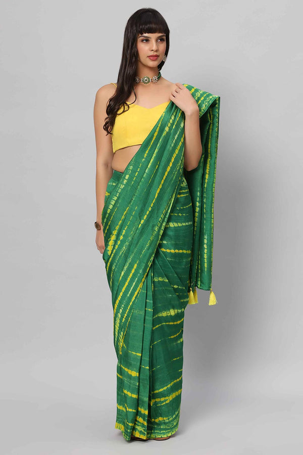 Gia Green & Yellow Tie Dye Georgette Silk One Minute Saree