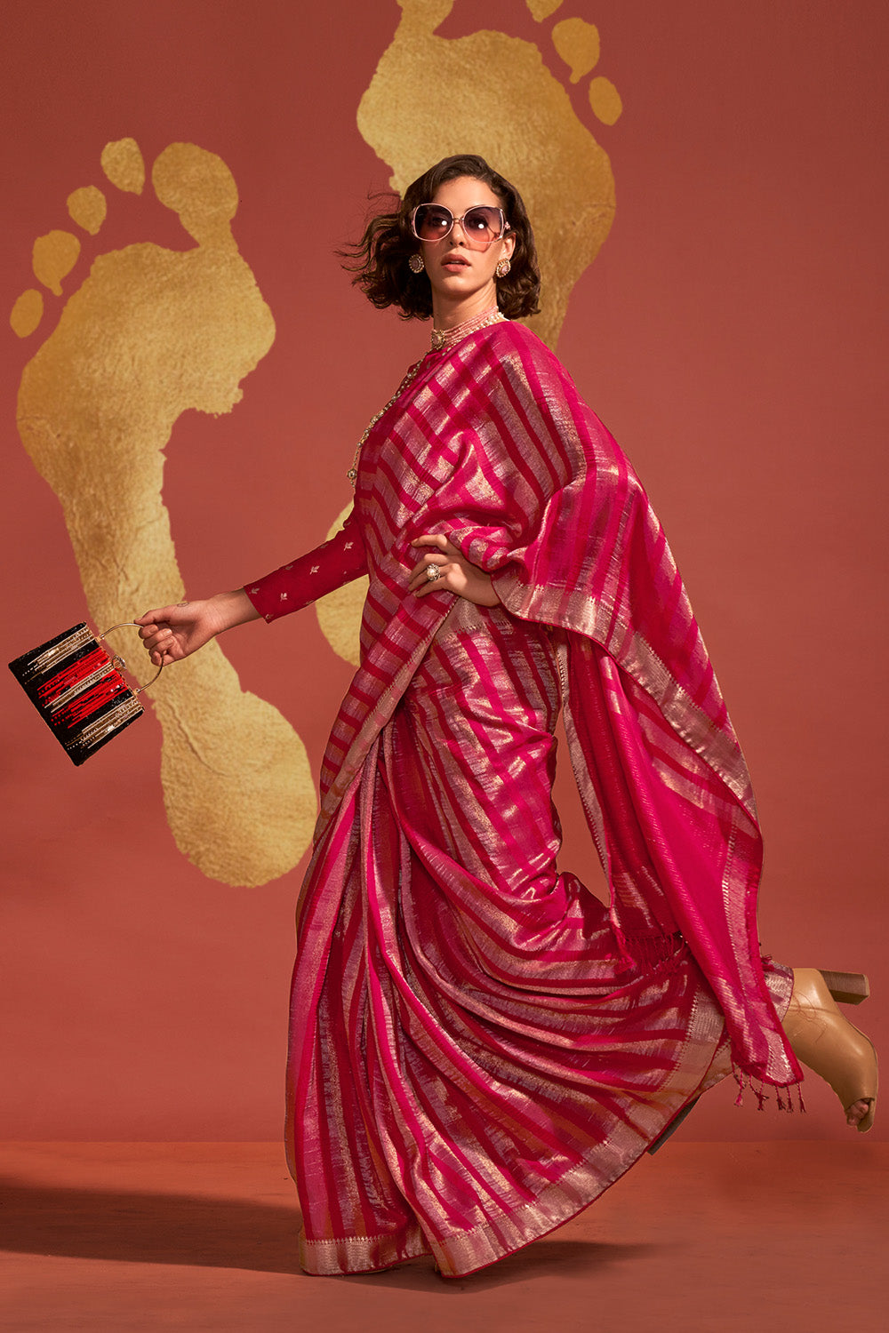 Jada Pink Viscose  Woven Ready to Wear One Minute Saree