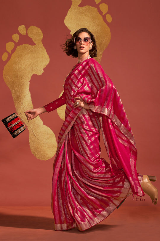 Jada Pink Viscose  Woven Ready to Wear One Minute Saree