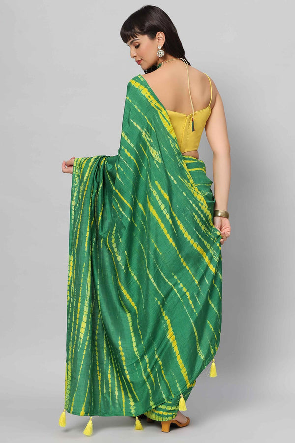 Gia Green & Yellow Tie Dye Georgette Silk One Minute Saree