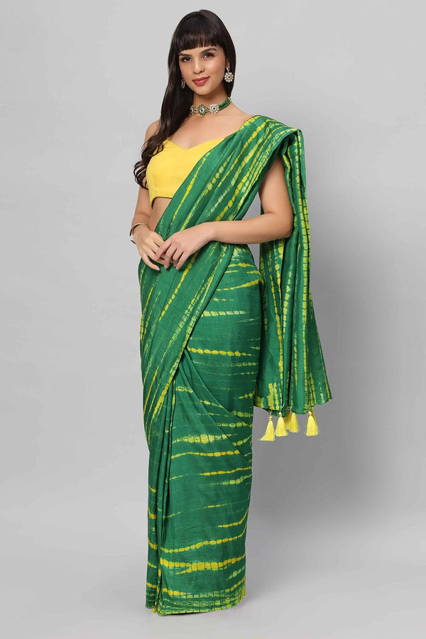Gia Green & Yellow Tie Dye Georgette Silk One Minute Saree