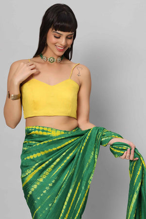 Gia Green & Yellow Tie Dye Georgette Silk One Minute Saree