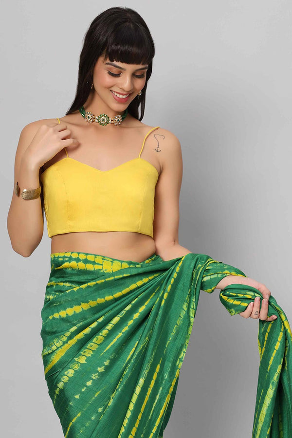 Gia Green & Yellow Tie Dye Georgette Silk One Minute Saree