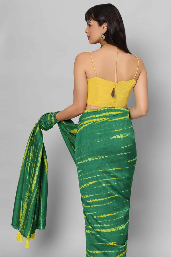 Gia Green & Yellow Tie Dye Georgette Silk One Minute Saree