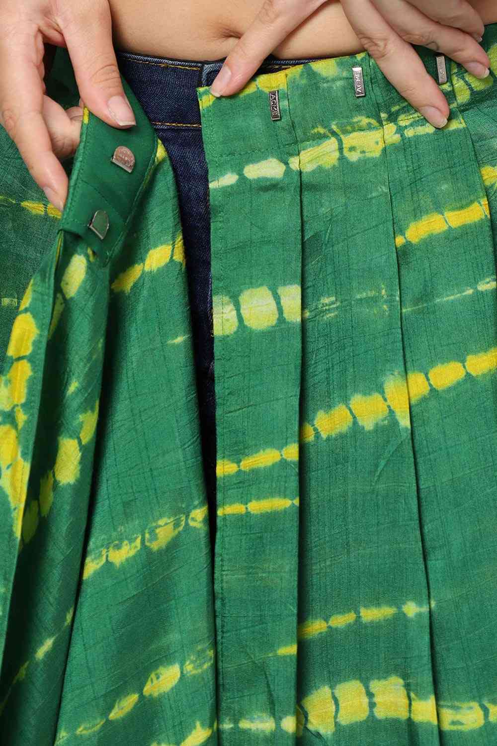 Gia Green Georgette Silk Tie & Dye Ready to Wear One Minute Saree