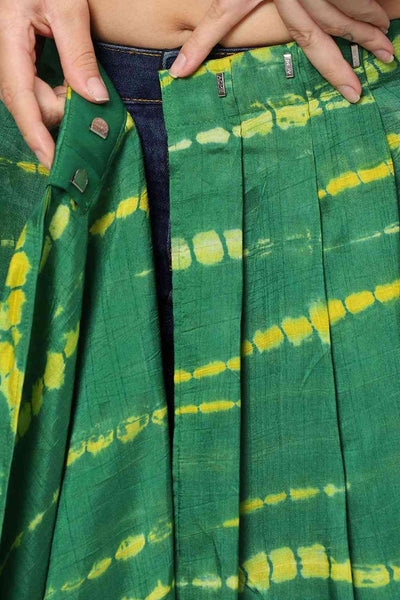 Gia Green & Yellow Tie Dye Georgette Silk One Minute Saree