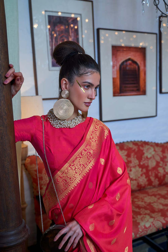 Afra  Red Moss Weave Art Silk One Minute Saree