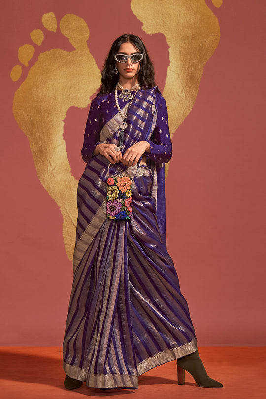 Jada Purple Viscose  Woven Ready to Wear One Minute Saree