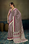 Bea Cream and Maroon Modal Satin Ajrakh Print Ready to Wear Saree
