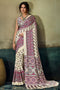 Bea Ivory White & Magenta Modal Satin Ajrakh Print Ready to Wear Saree