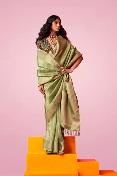 Laila Green Zari Tissue One Minute Saree