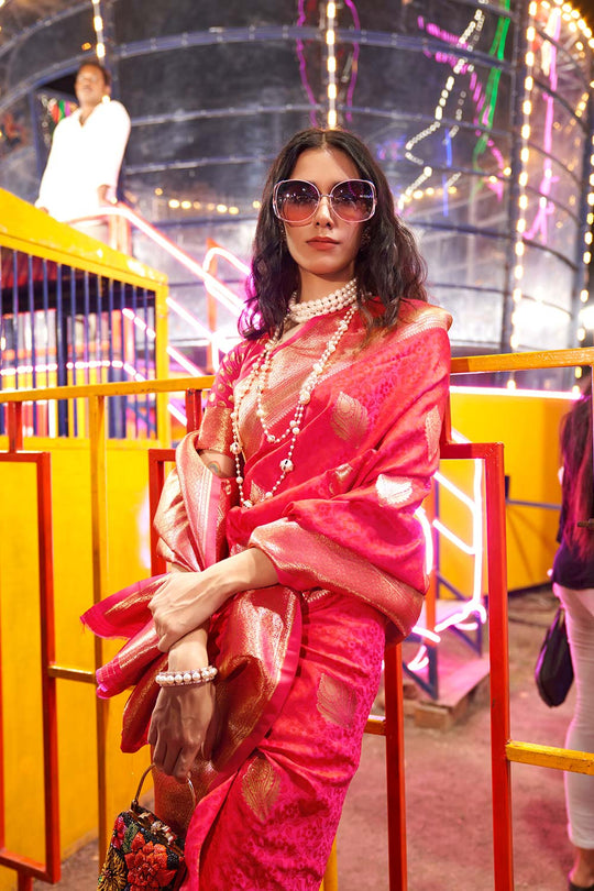 Cassie Coral Pink Handloom Weaving Silk Ready to Wear Saree